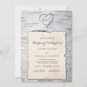 Carved Heart in Tree Pinned Wedding Invitation