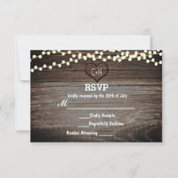 Carved Heart in Wood & String Lights Rustic RSVP