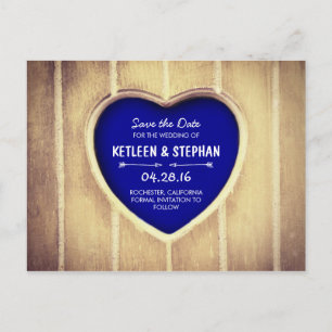 Carved heart rustic country save the date announcement postcard