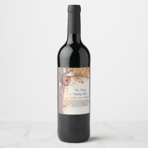 Carved Heart Tree Rustic Fall Wedding Wine Label