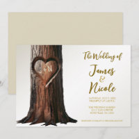 Carved Heart Tree Stump Rustic Minimal Wedding