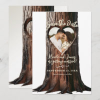 Carved Heart Tree Stump Rustic Photo Save the Date