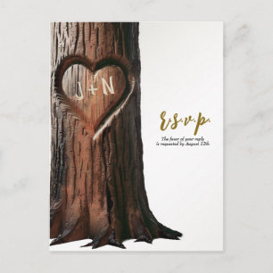 Carved Heart Tree Stump Rustic Wedding R.S.V.P.  Announcement Postcard