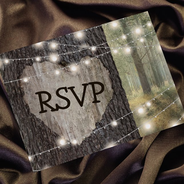 Carved Heart Tree Wedding RSVP Invitation Postcard (Creator Uploaded)