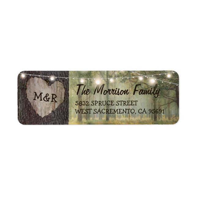 Carved Heart Tree Wedding | Rustic String Lights (Front)