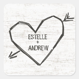 Carved Heart with Names Square Sticker