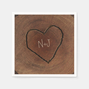 Carved Heart Wood Tree Bark Rustic Wedding Napkin