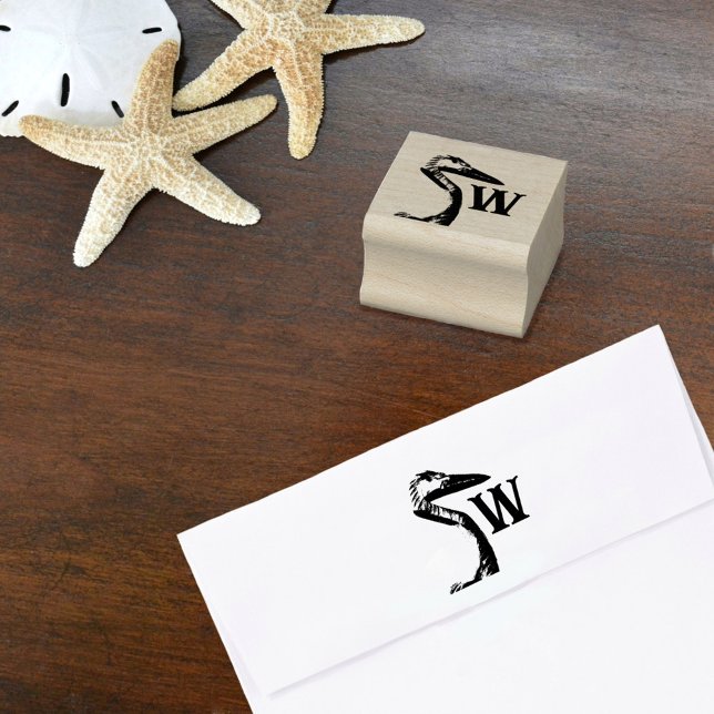 Carved Heron Coastal Monogram Rubber Stamp (Creator Uploaded)