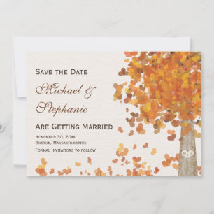 Carved Initials Tree Fall Save the Date Wedding