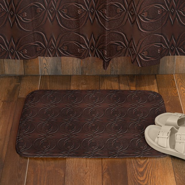 Carved Leather Look Brown Seamless Pattern Bath Mat (Creator Uploaded)