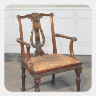 Carved lyre-back chair, supplied by square sticker