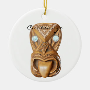 Carved Maori Tiki Face Thunder_Cove Ceramic Tree Decoration