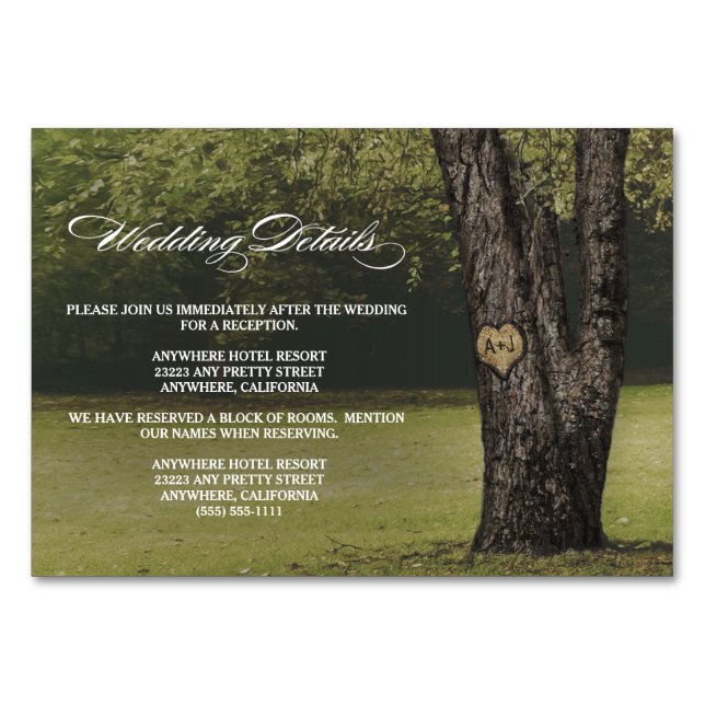 Carved Oak Tree Wedding Reception + Hotel Cards (Front)