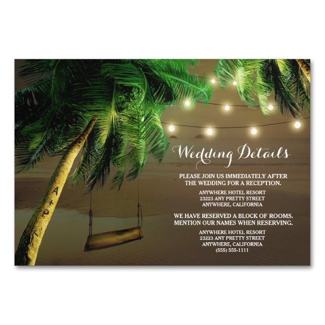 Carved Palm Tree Beach Lights Wedding Insert Cards (Front)