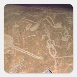 Carved petroglyph depicting figures square sticker
