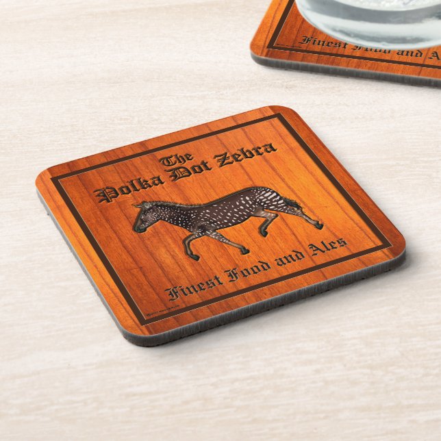 Carved Polka Dot Zebra English Pub Coaster (Left Side)