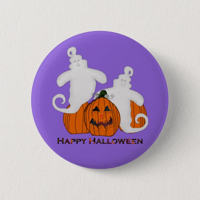 Carved Pumpkin and Ghost Halloween Button (Front)