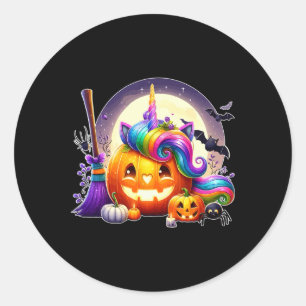 Carved Pumpkin As Unicorn Face Halloween Matching Classic Round Sticker