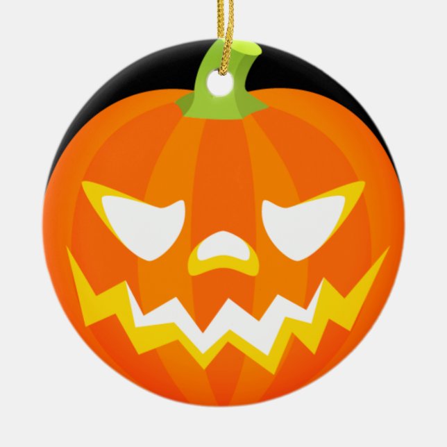Carved Pumpkin - Halloween Ceramic Tree Decoration (Front)