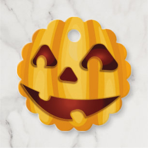 Carved pumpkin smiling Halloween design Favour Tags
