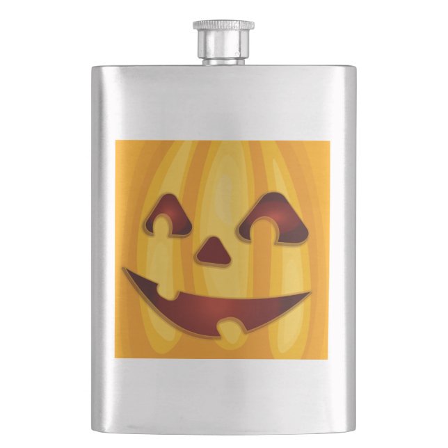 Carved pumpkin smiling Halloween design Hip Flask (Front)