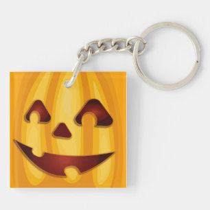Carved pumpkin smiling Halloween design Key Ring