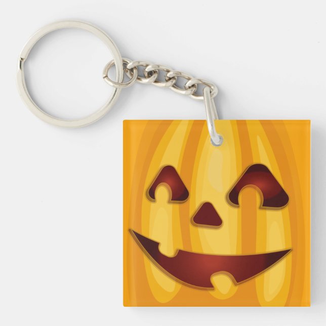 Carved pumpkin smiling Halloween design Key Ring (Front)