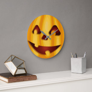 Carved pumpkin smiling Halloween design Large Clock