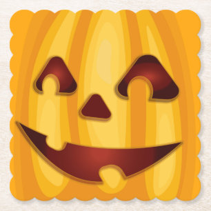 Carved pumpkin smiling Halloween design Paper Coaster
