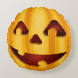 Carved pumpkin smiling Halloween design Round Cushion
