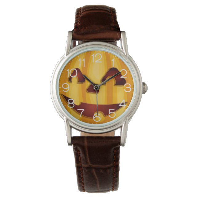 Carved pumpkin smiling Halloween design Watch (Front)