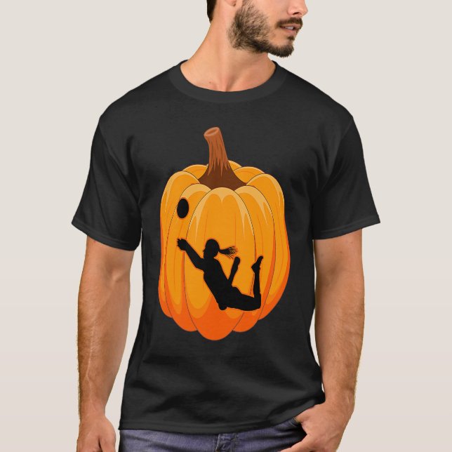 Carved Pumpkin Volleyball Player Silhouette Hallow T-Shirt (Front)