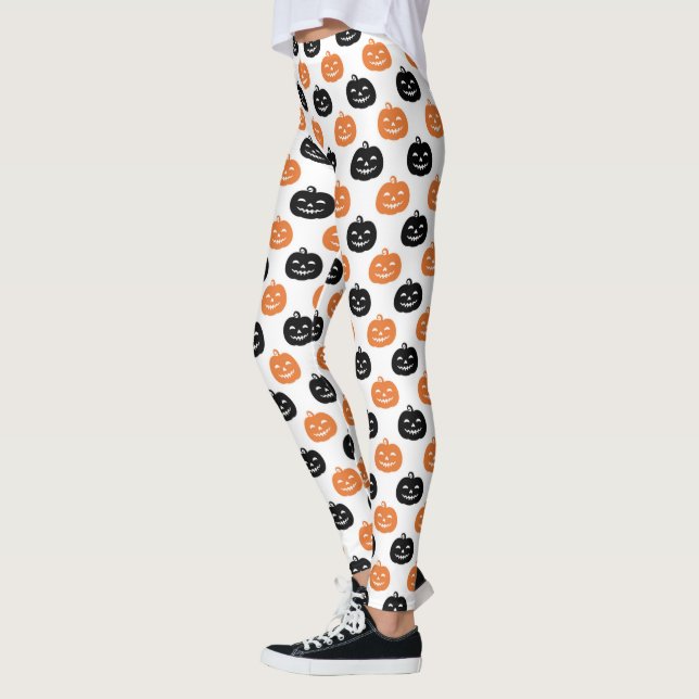 Carved Pumpkins Halloween Womens Black and white  Leggings (Left)