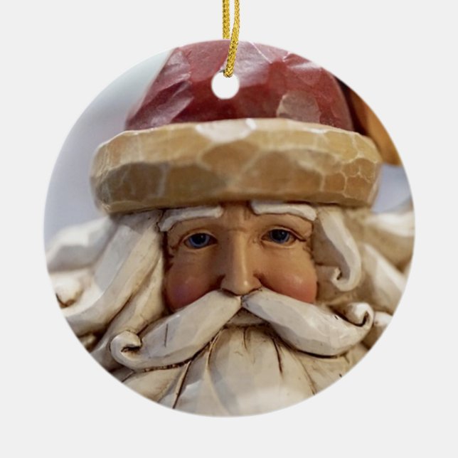 Carved Santa Face Ceramic Tree Decoration (Front)