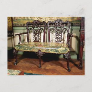 Carved sofa, with tapestry seat, similar to postcard