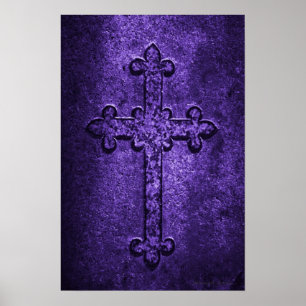 Carved Stone Gothic Cross in Purple Poster