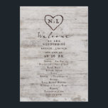 Carved Sweethearts Rustic Birch Wedding Ceremony Programme<br><div class="desc">Carved Sweethearts Rustic Birch Wood with Aged Grey & Off White Birch Tree Bark Design, and a distressed patina weathered look. This reclaimed lumber design features the couple's initials carved into the heart shape within the tree. Also, distressed typography country chic fonts, along with an elegant vintage handwriting script font....</div>