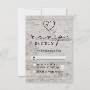 Carved Sweethearts Rustic Birch Wedding RSVP Reply Card
