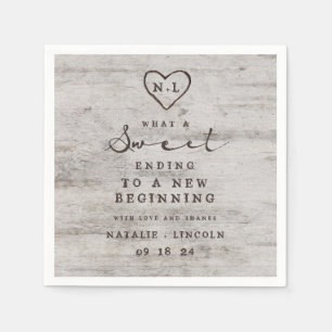 Carved Sweethearts Rustic Birch Wood Sweet Ending Napkin