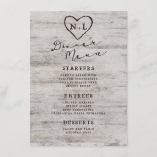 Carved Sweethearts Rustic Birch Wood Tree Dinner Menu