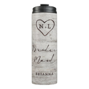 Carved Sweethearts Rustic Tree Monogram Bridesmaid Thermal Tumbler