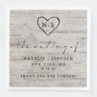 Carved Sweethearts Rustic Wedding Monogram Dinner