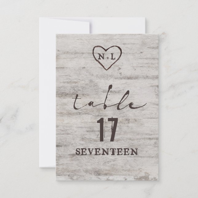 Carved Sweethearts Rustic Wedding Table Numbers (Front)