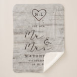 Carved Sweethearts the New Mr. & Mrs. Newlyweds Sherpa Blanket<br><div class="desc">Carved Sweethearts Rustic Birch Wood with Aged Grey & Off White Birch Tree Bark Design, and a distressed patina weathered look. This reclaimed lumber design features the couple's initials carved into the heart shape within the tree. Also, distressed typography country chic fonts, along with an elegant vintage handwriting script font....</div>