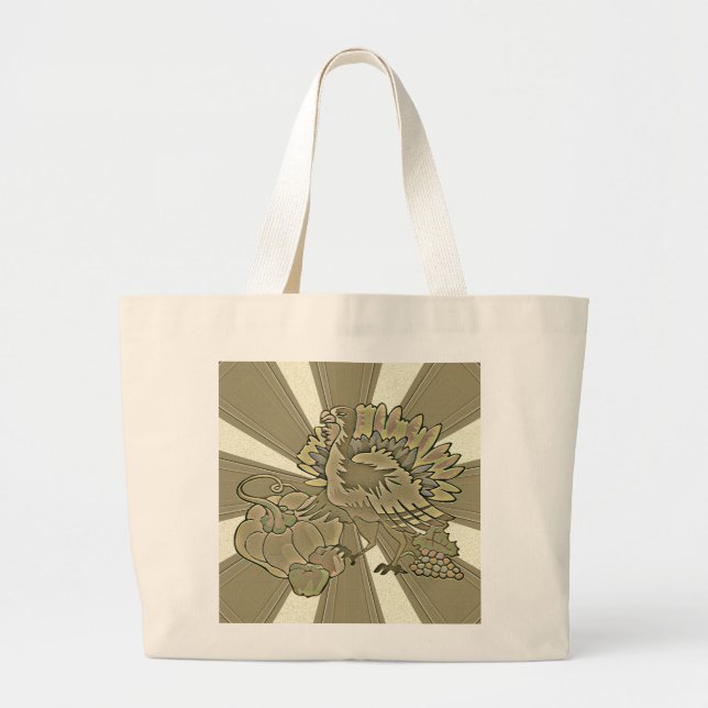 Carved Thanksgiving Turkey - Large Tote Bag (Front)
