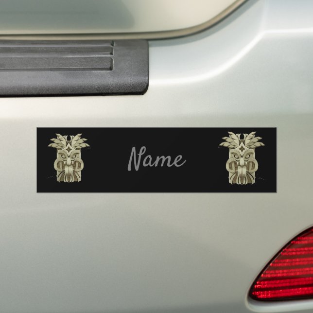 Carved Tiki Sculpture Thunder Bumper Sticker (On Car)