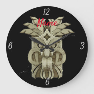 Carved Tiki Sculpture Thunder Large Clock