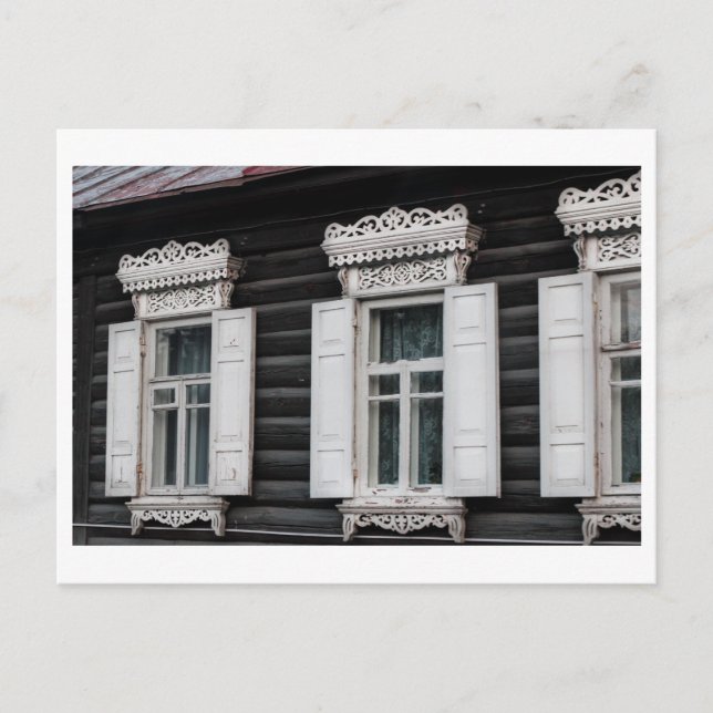 Carved Window Frames Old Log House Architecture Postcard (Front)