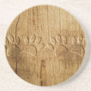 Carved Wood Dog Paw Print Coaster