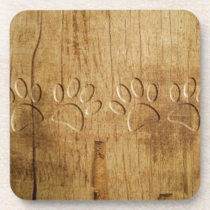 Carved Wood Dog Paw Print Coaster